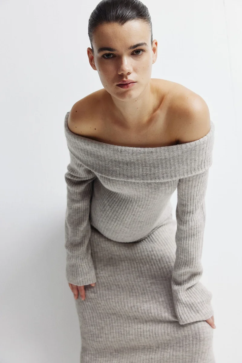H&M Mama Rib-Knit Off-The-Shoulder Dress