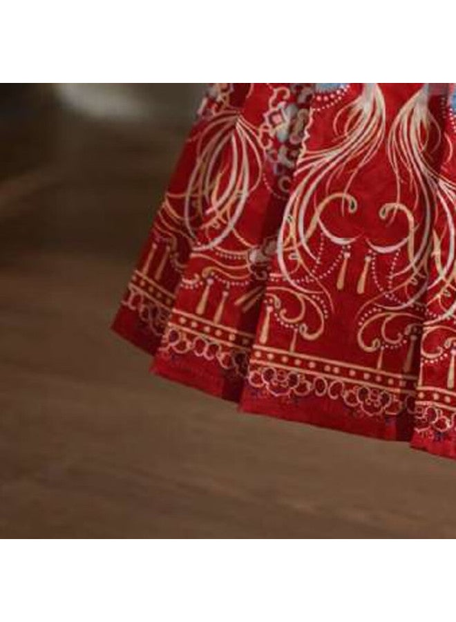 LUOBOBEIBEI Luobo Beibei Ma Face Skirt, Girls' Hanfu Summer Style, Children's Chinese-style Outfit, Spring And Autumn Ancient Costume, Formal Wear, Red Long-sleeve Set, 120 - Image 5