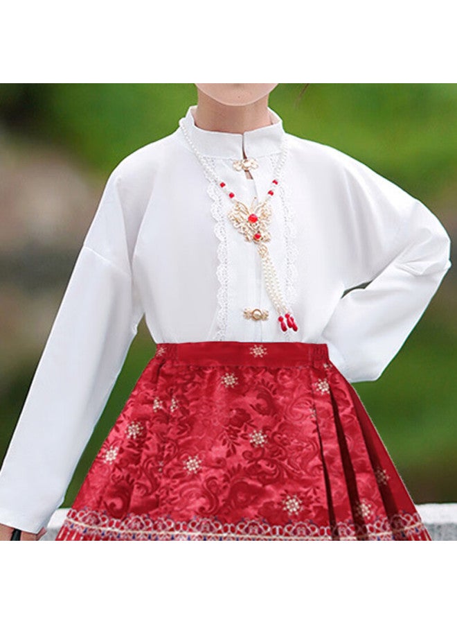 LUOBOBEIBEI Luobo Beibei Ma Face Skirt, Girls' Hanfu Summer Style, Children's Chinese-style Outfit, Spring And Autumn Ancient Costume, Formal Wear, Red Long-sleeve Set, 120 - Image 3