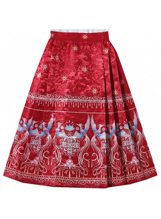 LUOBOBEIBEI Luobo Beibei Ma Face Skirt, Girls' Hanfu Summer Style, Children's Chinese-style Outfit, Spring And Autumn Ancient Costume, Formal Wear, Red Long-sleeve Set, 120 - Image 4
