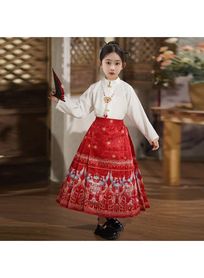 LUOBOBEIBEI Luobo Beibei Ma Face Skirt, Girls' Hanfu Summer Style, Children's Chinese-style Outfit, Spring And Autumn Ancient Costume, Formal Wear, Red Long-sleeve Set, 120 - Image 2