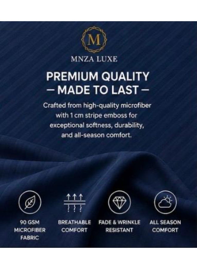 MNZA LUXE طقم شرشف سرير مطاطي من المايكروفايبر بتصميم خطوط 1 سم، يشمل شرشف سرير مطاطي واحد + 2 غطاء وسادة | فائق النعومة، قابل للتنفس ومقاوم للتجاعيد | لون أزرق كحلي - Image 5