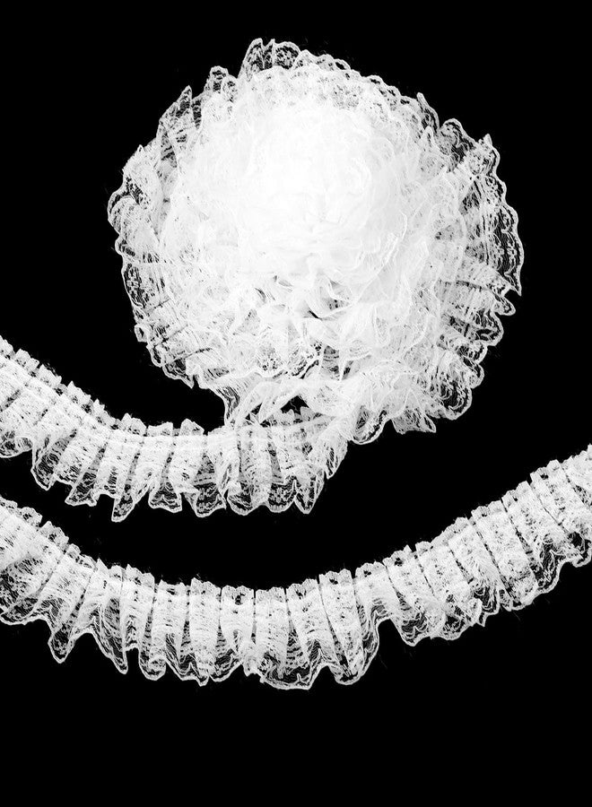 Yuomeaz 5.5 Yards Double Layer White Lace Ribbon, Vintage Ruffle Trim, 1.96 in Width Fabric Embroidered for Sewing, Clothes, Dresses, Craft, Bag, Gift Package, Bouquet, Wedding Decoration - Image 1