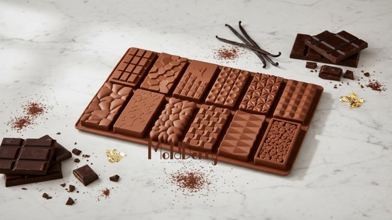 MoldBerry Silicone Chocolate Bar Mold 12 Cavity | Break Apart Dubai Chocolate & Waffle Bar Mould | Non-Stick Candy Mold | Pack 1 - Image 2