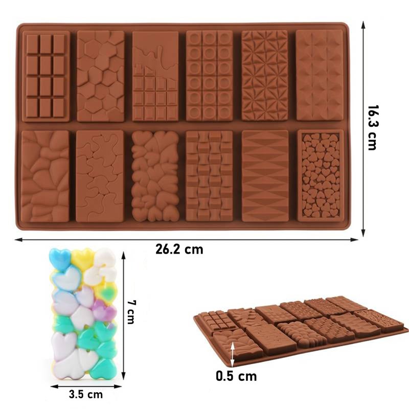 MoldBerry Silicone Chocolate Bar Mold 12 Cavity | Break Apart Dubai Chocolate & Waffle Bar Mould | Non-Stick Candy Mold | Pack 1 - Image 1