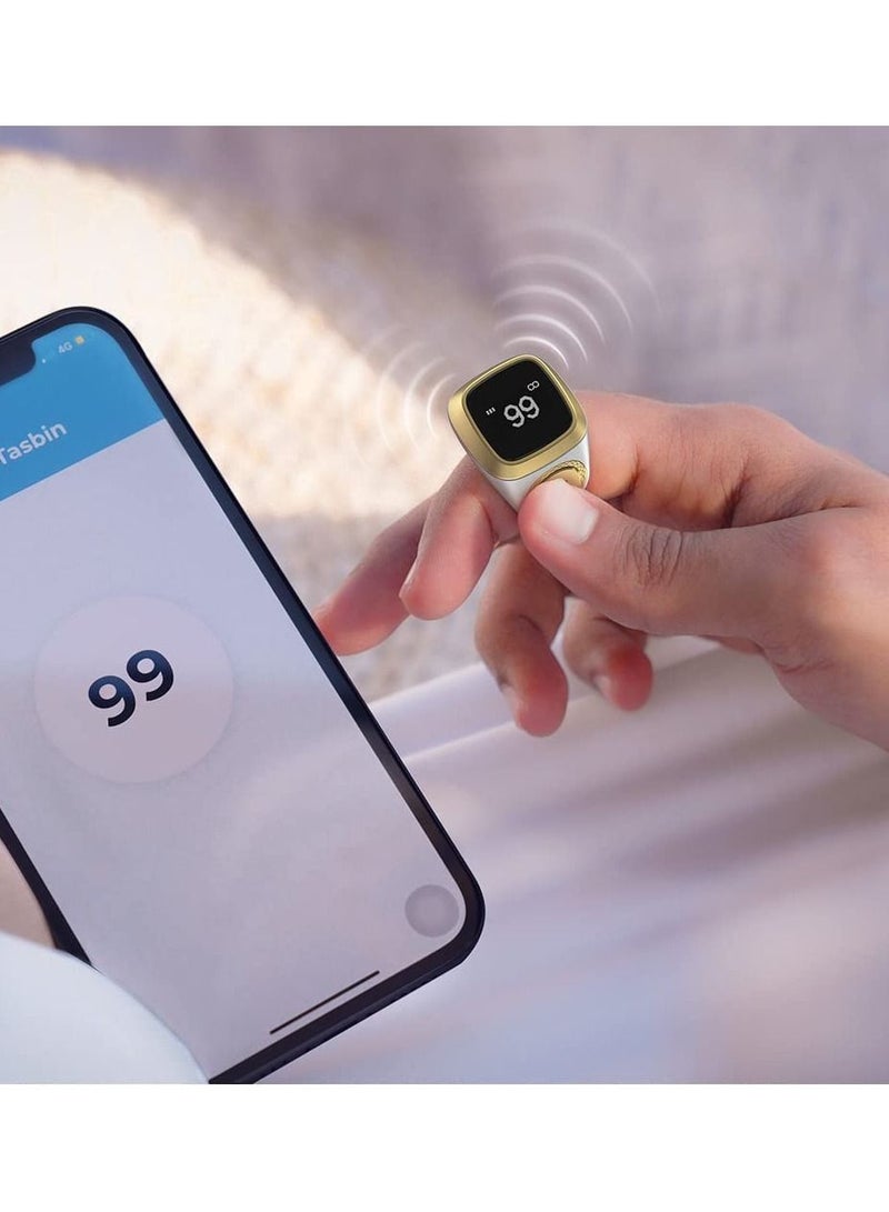IQibla Zikr lite Smart Tasbih Tally Counter Ring Zikr Digital Tasbih 5 Prayer Time Reminder Bluetooth White 18mm - Image 4