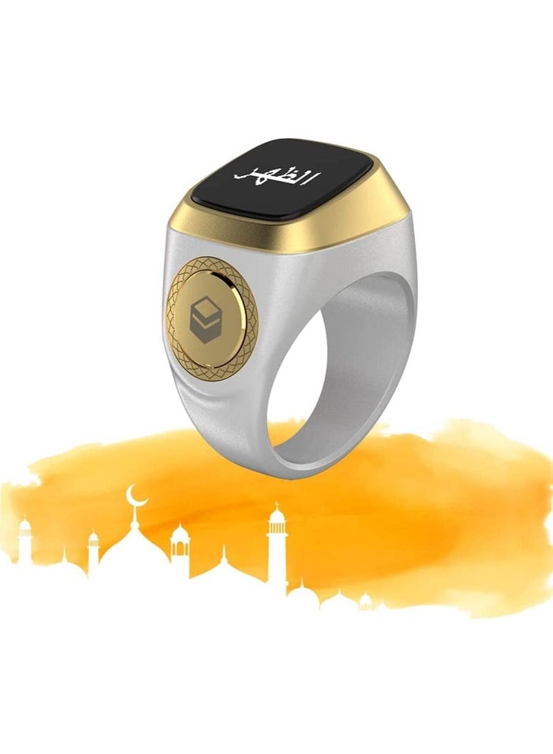 IQibla Zikr lite Smart Tasbih Tally Counter Ring Zikr Digital Tasbih 5 Prayer Time Reminder Bluetooth White 18mm - Image 1