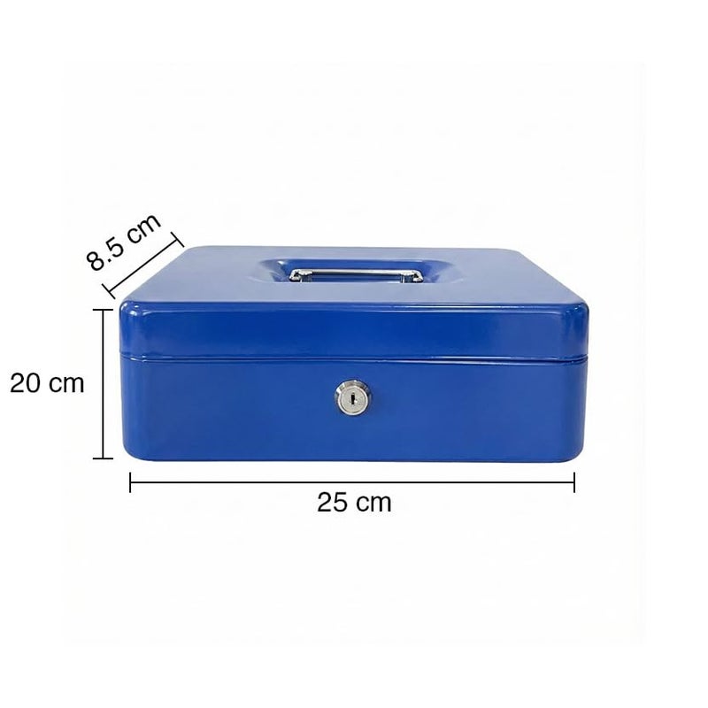 oddpod™ DL Metal Cash Box & Jewelry Safe Locker with Plastic Coin Tray & Key Lock - Large (Blue) - Image 3