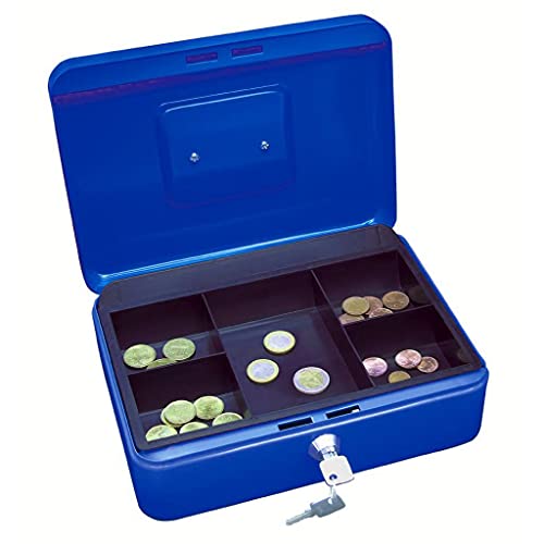 oddpod™ DL Metal Cash Box & Jewelry Safe Locker with Plastic Coin Tray & Key Lock - Large (Blue) - Image 1