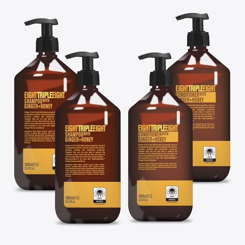 Eight Triple Eight Ginger Honey Hair Care Set 2x Shampoo 2x Conditioner 1L