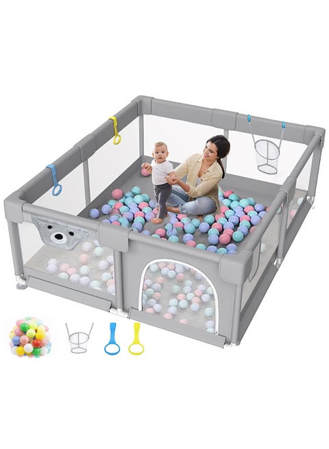 Baby Playpen 200x180 Cm Playpen for Toddlers With Door and Suction Cup Baby Safe Activity Center Large Baby Bumper Foam Playpen With Breathable Mesh Safe for Toddlers