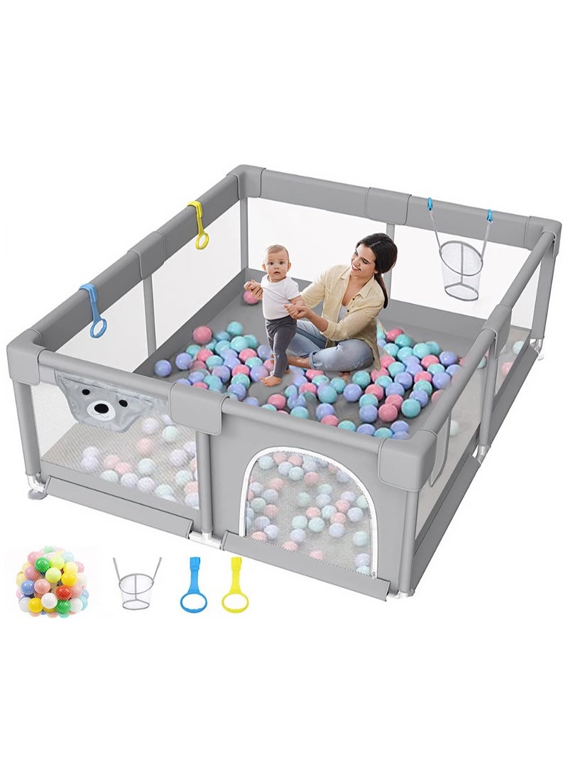 Baby Playpen 200x180 Cm Playpen for Toddlers With Door and Suction Cup Baby Safe Activity Center Large Baby Bumper Foam Playpen With Breathable Mesh Safe for Toddlers