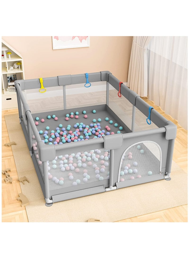 Baby Playpen 200x180 Cm Playpen for Toddlers With Door and Suction Cup Baby Safe Activity Center Large Baby Bumper Foam Playpen With Breathable Mesh Safe for Toddlers