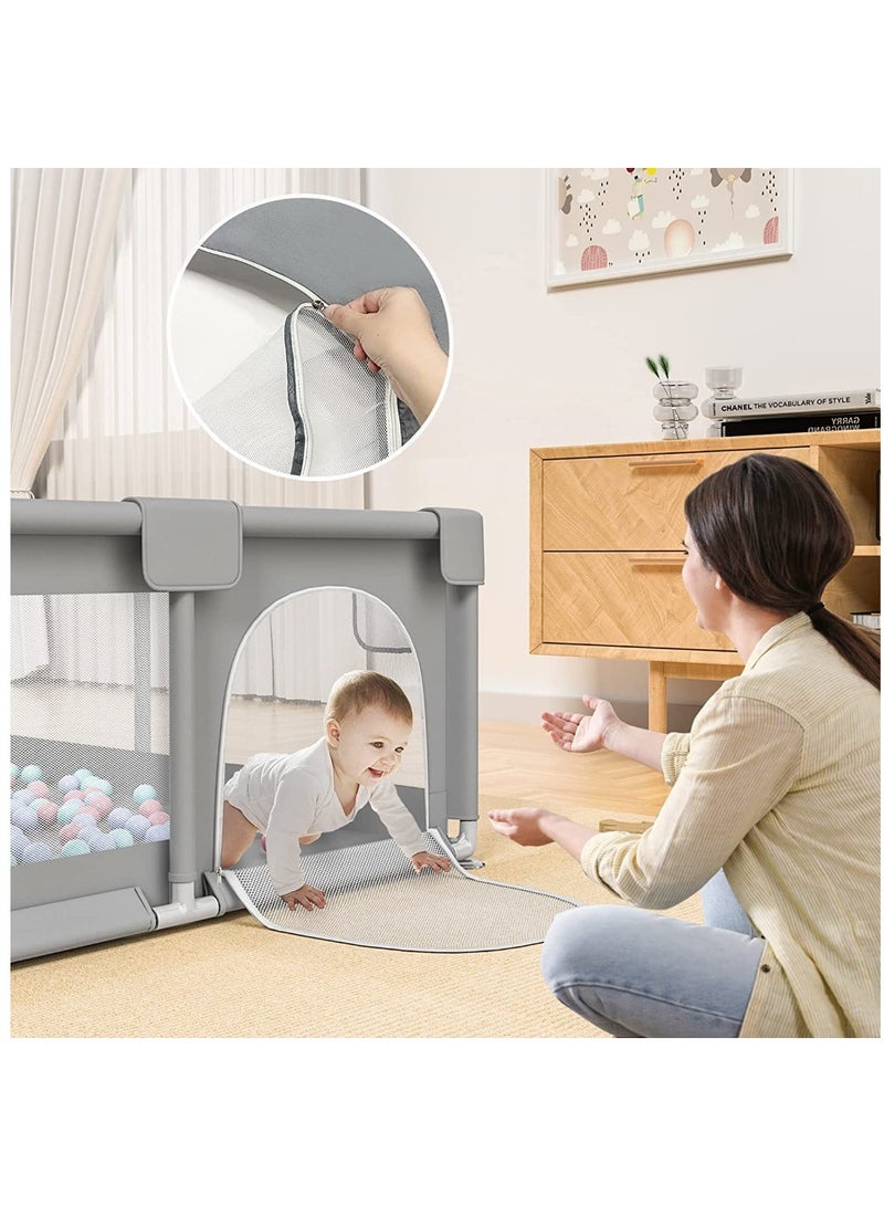 Baby Playpen 200x180 Cm Playpen for Toddlers With Door and Suction Cup Baby Safe Activity Center Large Baby Bumper Foam Playpen With Breathable Mesh Safe for Toddlers