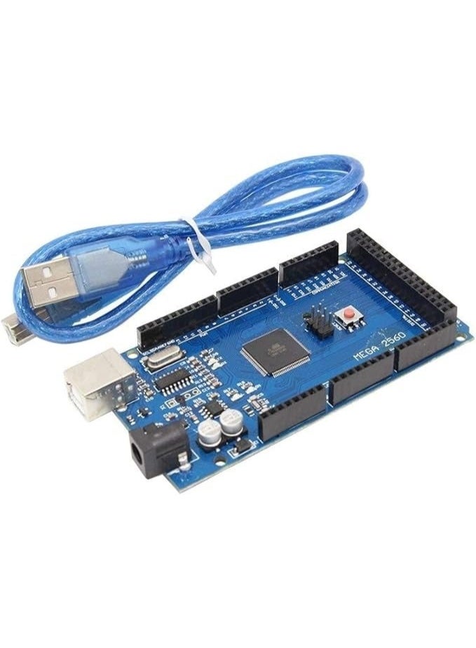 أردوينو وحدة ميجا 2560 بلس مع كابل USB للوحة أردوينو أزرق/ أسود/ فضي