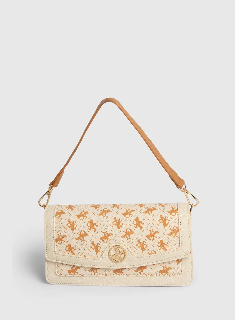 BEVERLY HILLS POLO CLUB Monogram Print Shoulder Bag with Adjustable Strap
