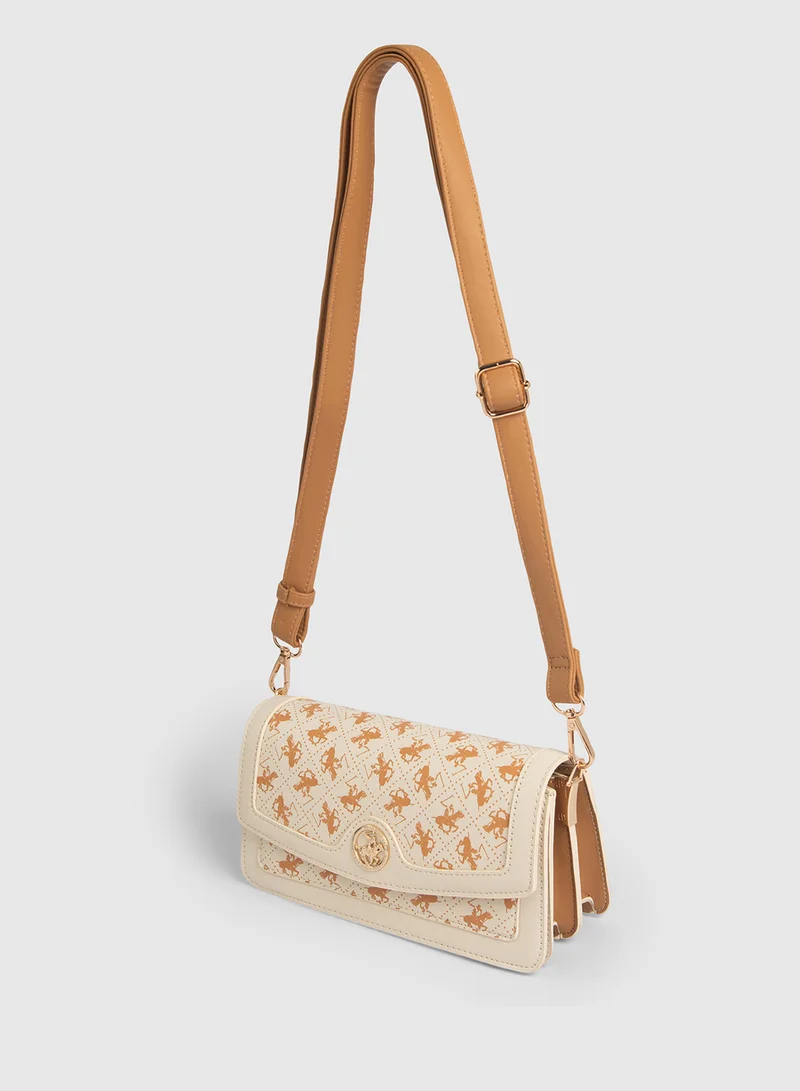 BEVERLY HILLS POLO CLUB Monogram Print Shoulder Bag with Adjustable Strap