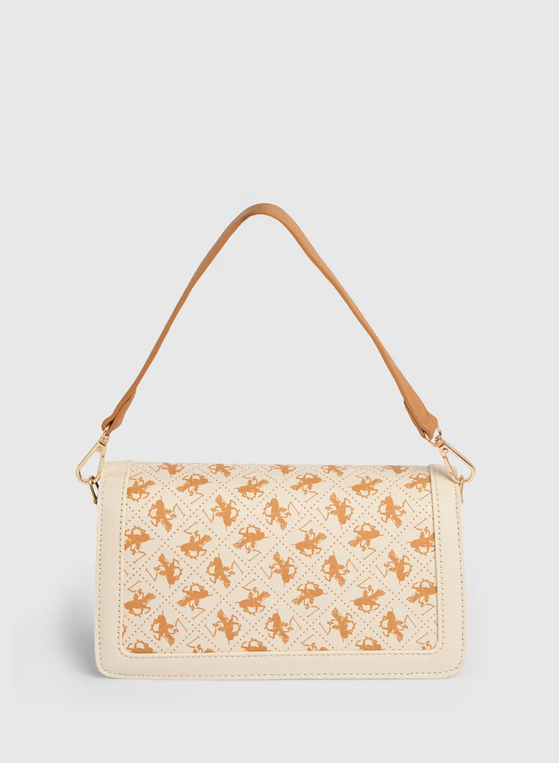 BEVERLY HILLS POLO CLUB Monogram Print Shoulder Bag with Adjustable Strap