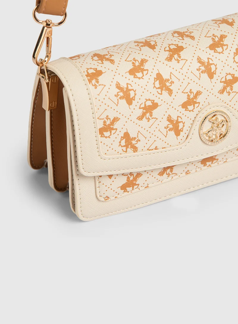 BEVERLY HILLS POLO CLUB Monogram Print Shoulder Bag with Adjustable Strap