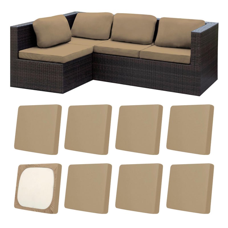 MRGSDL 8Pcs Patio Cushion Covers,Outdoor Cushions Covers,Stretch Cushion Covers Replacement, Washable and Reusable Furniture Protectors(Khaki) - Image 1