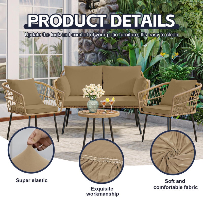 MRGSDL 8Pcs Patio Cushion Covers,Outdoor Cushions Covers,Stretch Cushion Covers Replacement, Washable and Reusable Furniture Protectors(Khaki) - Image 3
