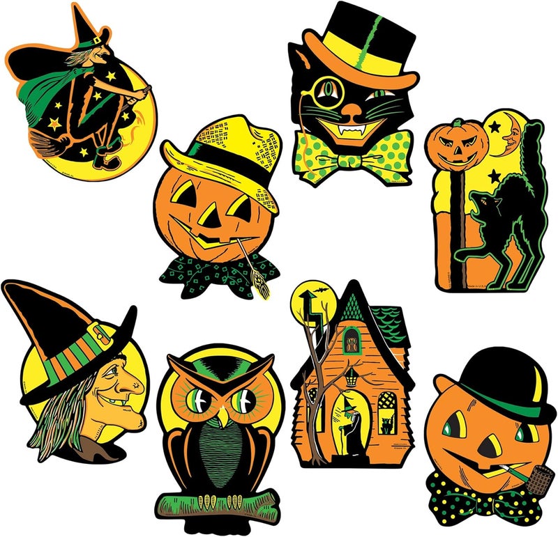 Beistle 4 Piece Retro Vintage Happy Halloween Cut Outs - Cat, Witch, Owl, Jack O Lantern Decorations - Image 5