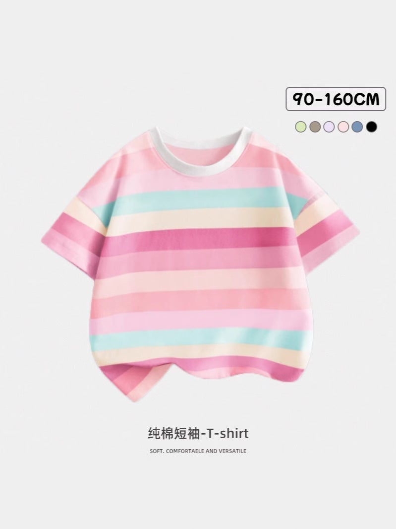 Boys Short-Sleeved T-Shirt Summer Loose Casual Striped Top Children'S Summer Thin T-Shirt For Boys - Image 5