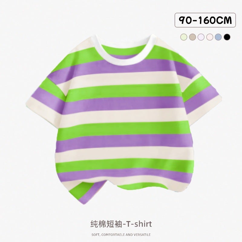 Boys Short-Sleeved T-Shirt Summer Loose Casual Striped Top Children'S Summer Thin T-Shirt For Boys - Image 1