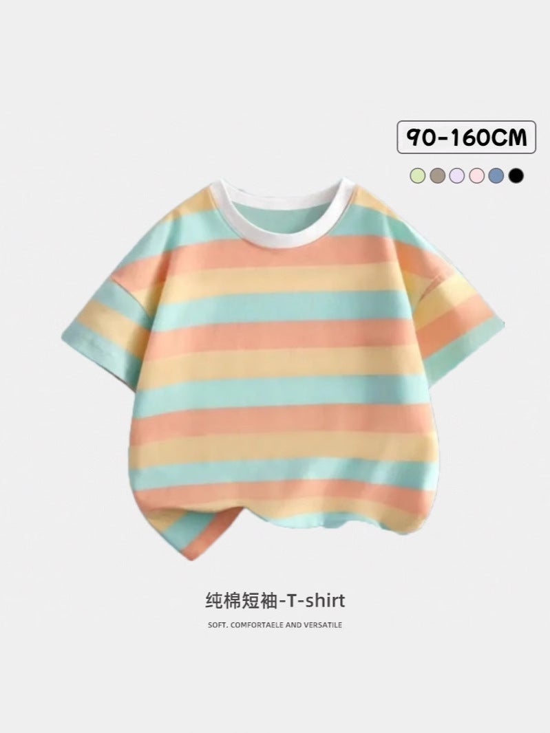 Boys Short-Sleeved T-Shirt Summer Loose Casual Striped Top Children'S Summer Thin T-Shirt For Boys - Image 4