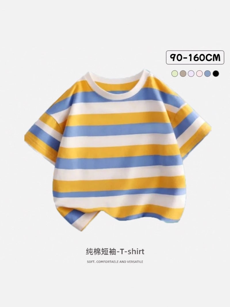 Boys Short-Sleeved T-Shirt Summer Loose Casual Striped Top Children'S Summer Thin T-Shirt For Boys - Image 3