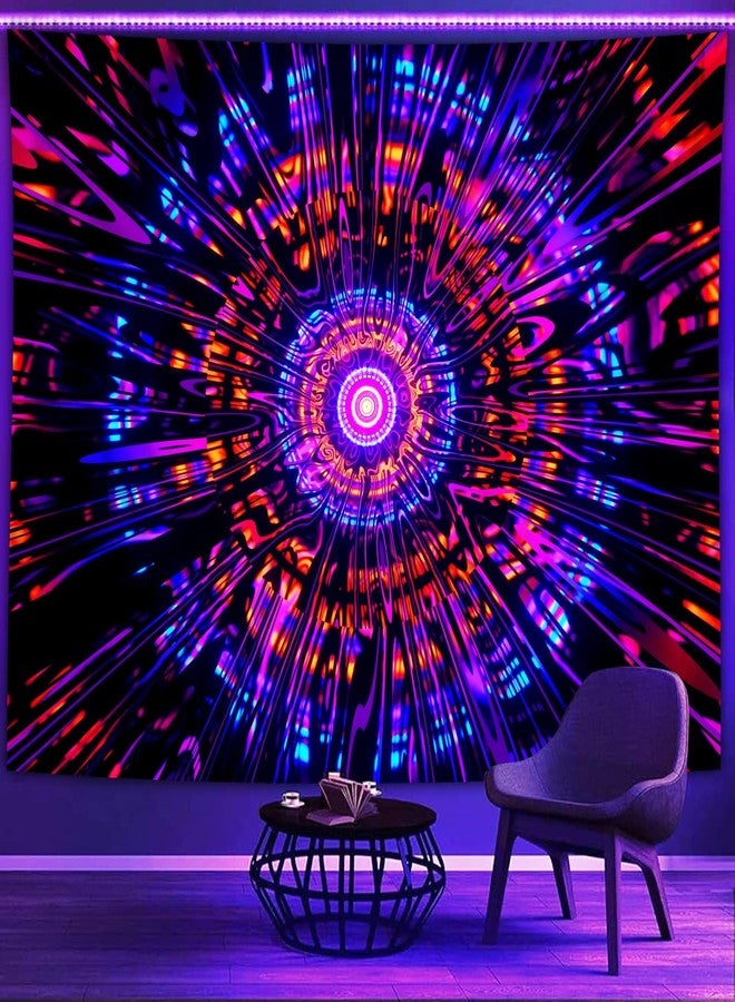 Psyhilar Blacklight Mandala Tapestry for Bedroom, Psychedelic Black Light Posters for Adults and Teens, Colorful UV Reactive Aesthetic Bohemian Art Wall Hanging Decor Red and Purple (60 x 50 Inches) - Image 2