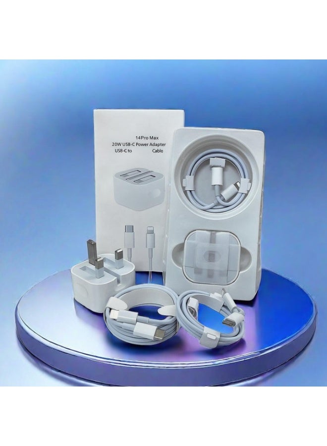 20W PD Fast Charger with Data Cable (1.5m), USB C Wall Charger Block for iPhone 14/13/12/11/XR/XS, iPad, Safe Rapid Charging Adapter Kit - Image 1