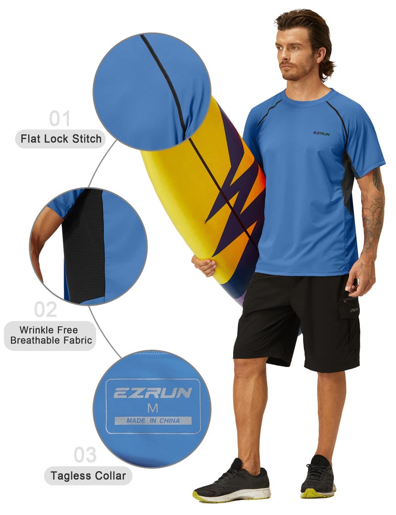 EZRUN قمصان سباحة للرجال مع حماية من الشمس UPF 50+ سريعة الجفاف للصيف لصيد الأسماك على الشاطئ (زفير، L) - Image 5