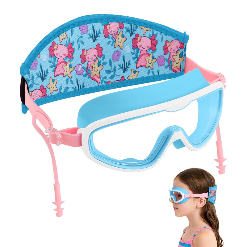 EHZYP Toddler Swim with Axolotl Fabric Strap No Tangle Pain-Free, Anti-Fog Swimming Pool Goggle No Leak for 3-15 YearsToddlers Girls Boysï¼ˆBlueï¼‰ - Image 1