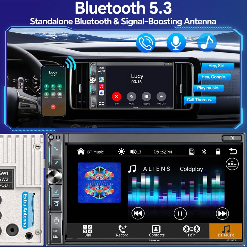 SJoyBring QLED Double Din Car Stereo with Dash Cam & Backup Camera, Wireless Apple CarPlay & Android Auto, Bluetooth, 4.2-Ch 2 Subwoofers Outputs, 7 inch Touchscreen, MirrorLink, FM/AM Radio - Image 4