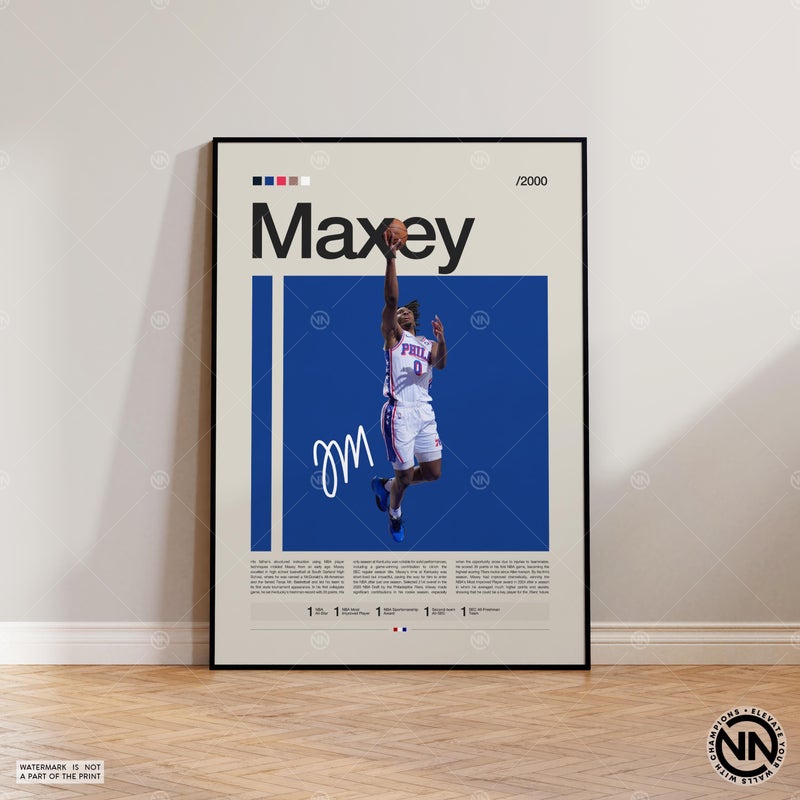 TNESSENTIAL Tyrese Maxey Poster, Philadelphia 76ers, NBA Poster, Sports Poster, Mid Century Modern, NBA Fans, Basketball Gift, Sports Bedroom Posters - Image 1