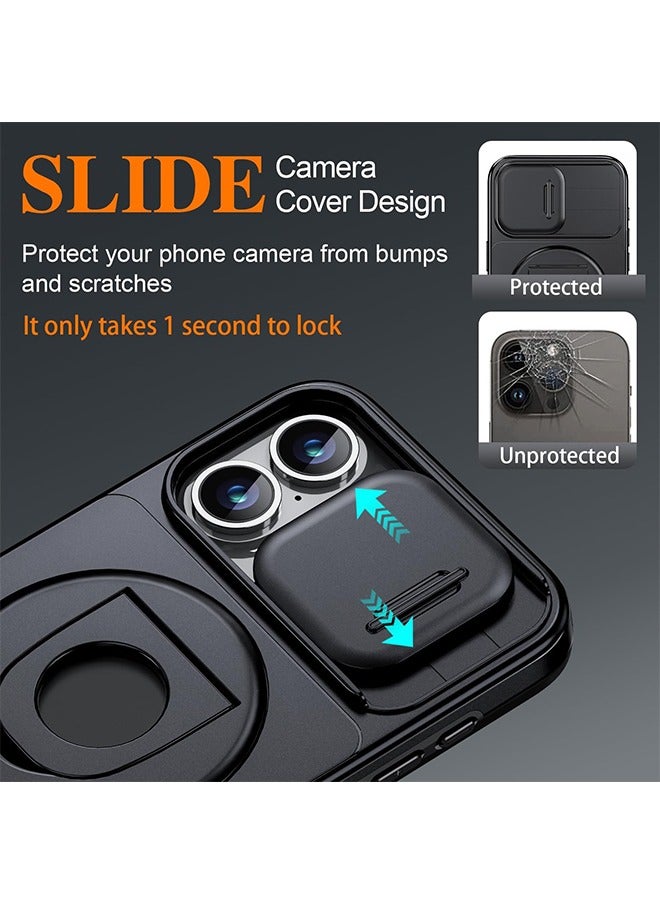 360° Rotatable Magnetic Ring for iPhone 16 Case with Camera Cover, Compatible with MagSafe, Build in Invisible Ring Stand, Drop Protection, Shockproof Black Cover for iPhone 16  - Image 2