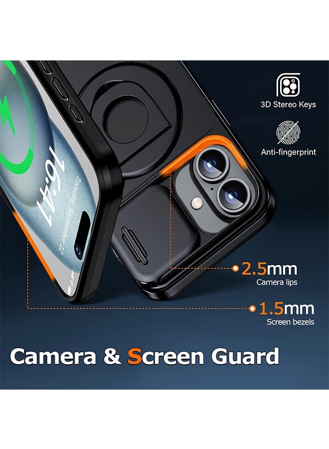 360° Rotatable Magnetic Ring for iPhone 16 Case with Camera Cover, Compatible with MagSafe, Build in Invisible Ring Stand, Drop Protection, Shockproof Black Cover for iPhone 16  - Image 5