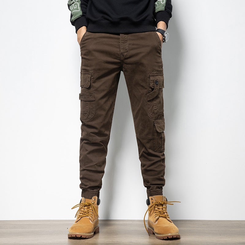 Early Morning Youth Jogger Cargo Multi-Pocket Casual Pants Cotton Solid Color Men'S 2024 Trendy Casual Pants - Image 1