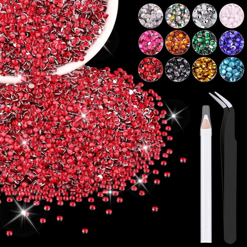5000PCS 3mm Resin Rhinestones in Bulk Red Bedazzling Flatback Crystals for Crafts DIY Nail Decoration Gems Charms for Tumbler Shoes Clothing Fabric with Pickup Pen and Tweezers