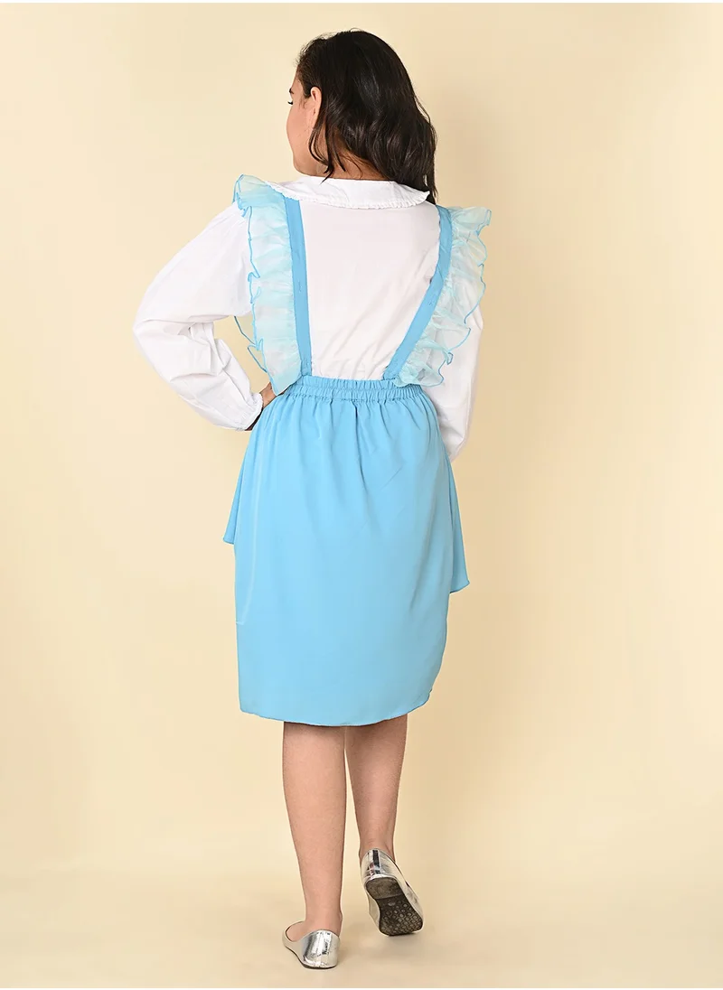 ليلك Solid Shirt with Dungaree Skirt Set