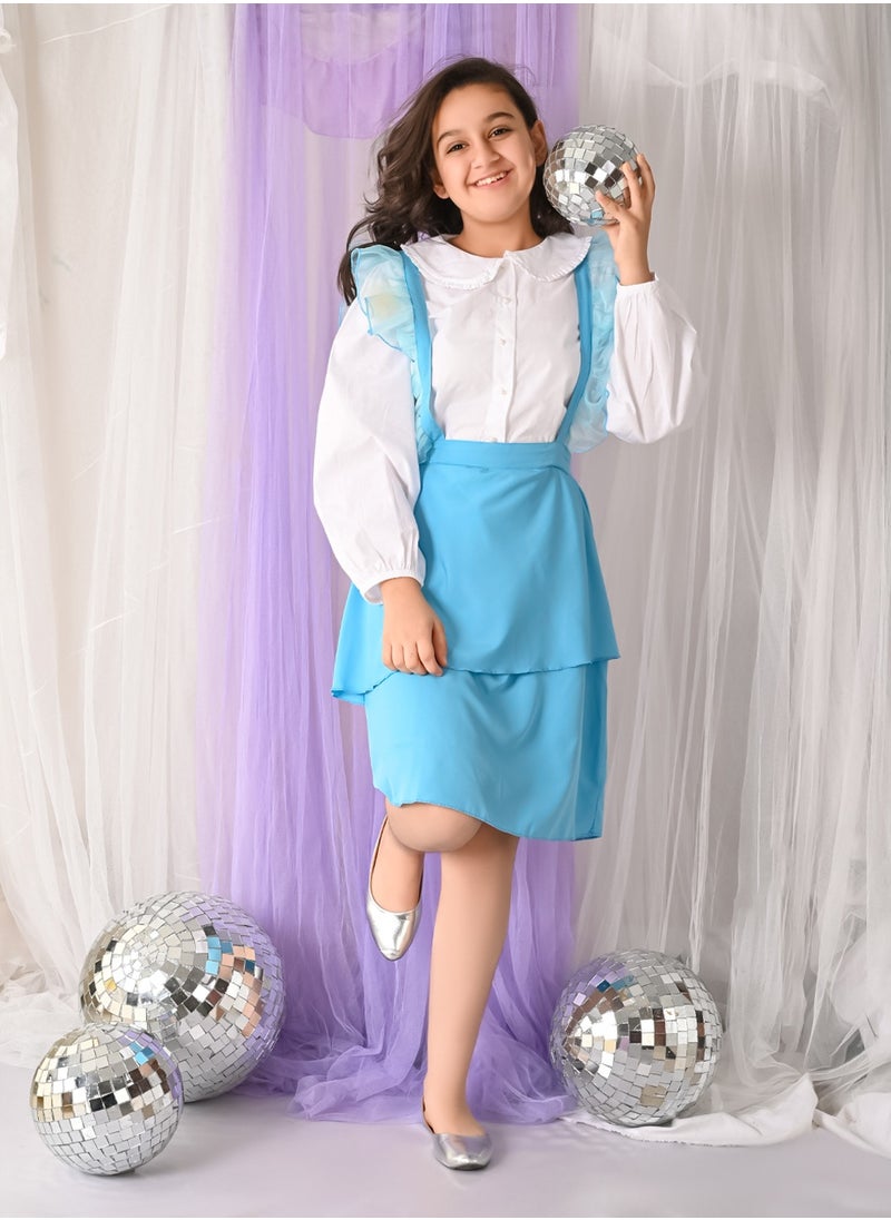 LILPICKS Solid Shirt with Dungaree Skirt Set  - Image 3