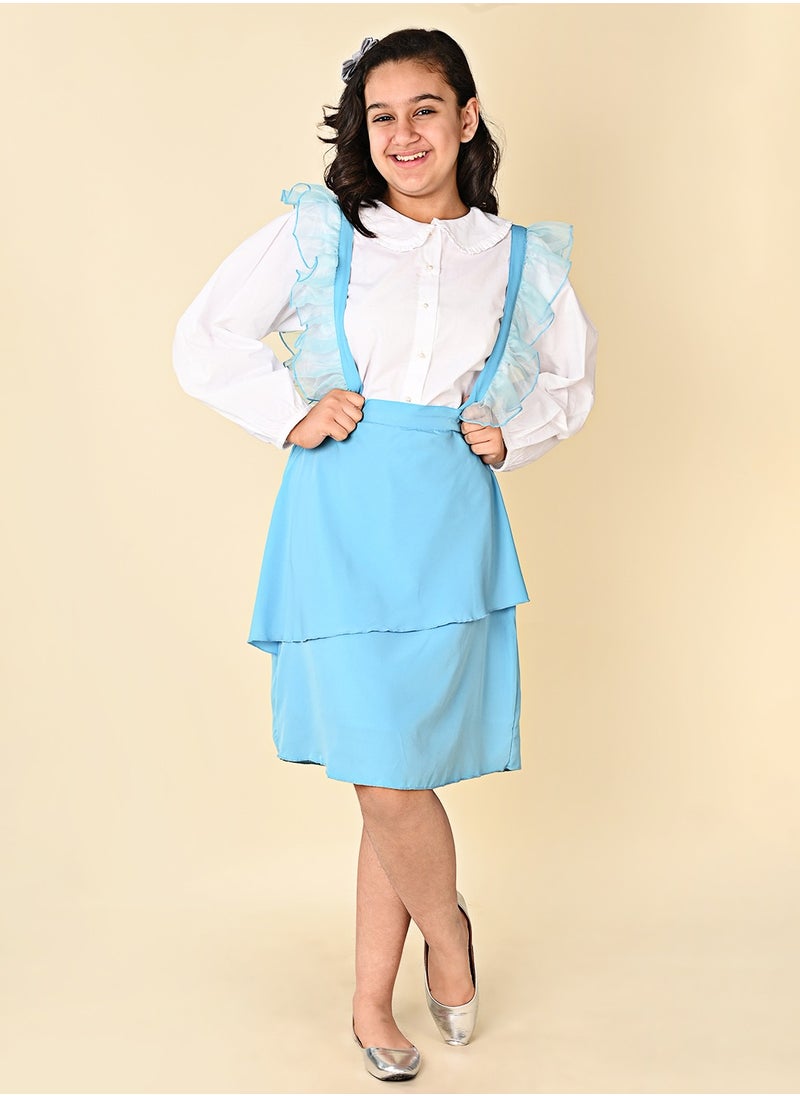 LILPICKS Solid Shirt with Dungaree Skirt Set  - Image 4