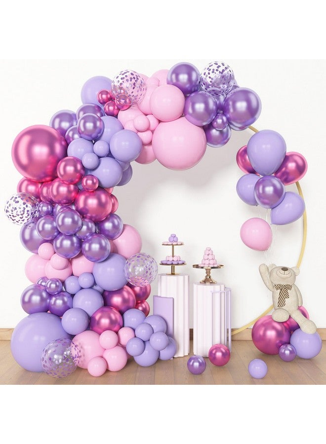 Amandir 153pcs Pink Purple Balloon Garland Arch Kit, Different Sizes 18 12 10 5 inch Pink Purple Red Latex Metallic Confetti Purple Balloons for Girl Women Birthday Bridal Baby Shower Party Decoration - Image 4