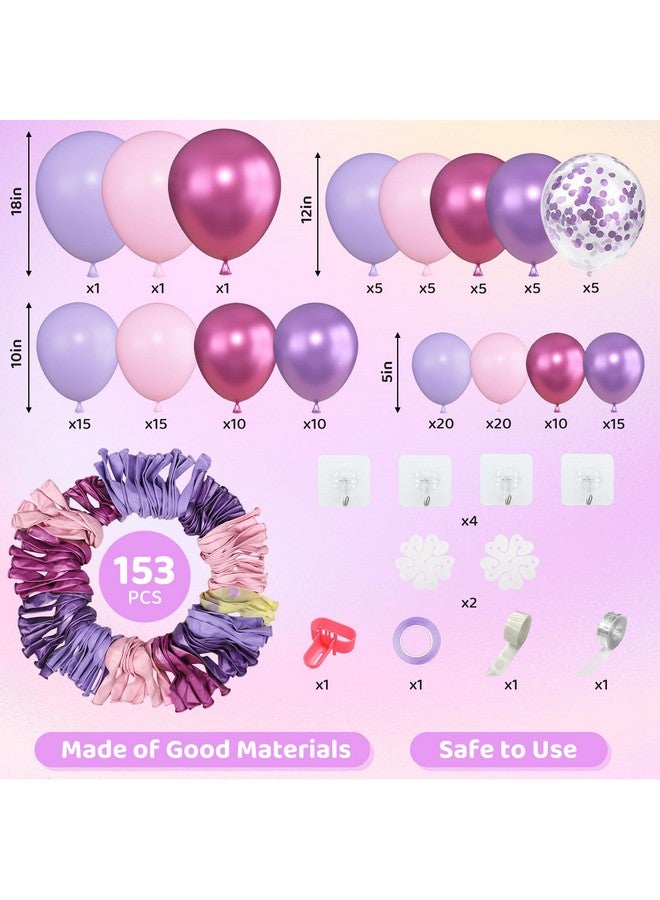 Amandir 153pcs Pink Purple Balloon Garland Arch Kit, Different Sizes 18 12 10 5 inch Pink Purple Red Latex Metallic Confetti Purple Balloons for Girl Women Birthday Bridal Baby Shower Party Decoration - Image 2
