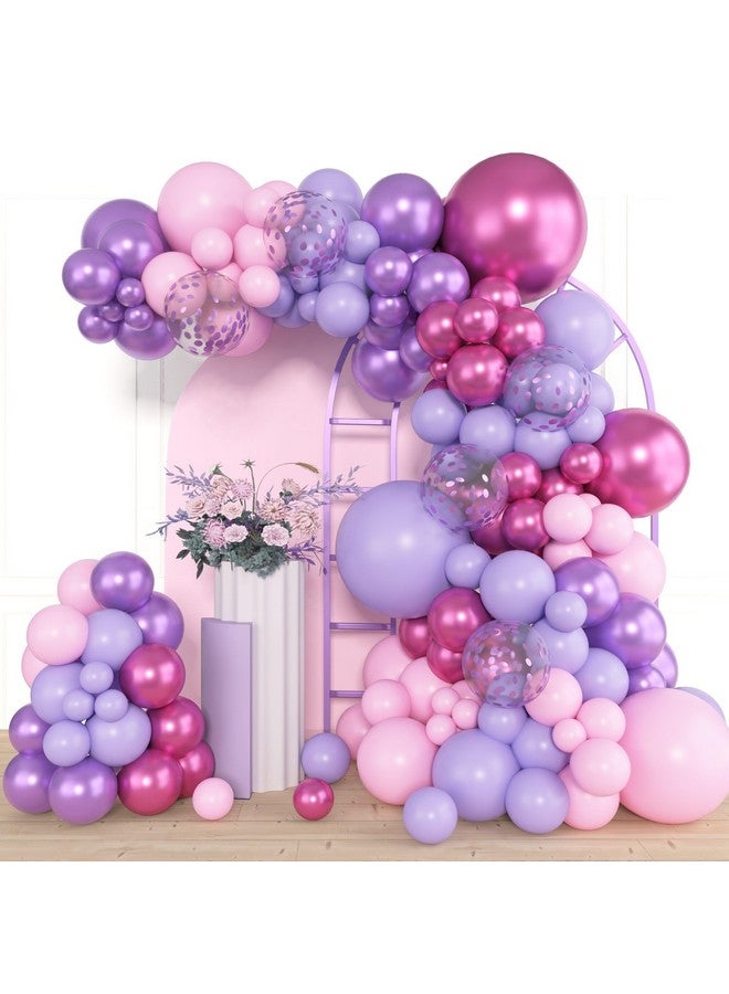 Amandir 153pcs Pink Purple Balloon Garland Arch Kit, Different Sizes 18 12 10 5 inch Pink Purple Red Latex Metallic Confetti Purple Balloons for Girl Women Birthday Bridal Baby Shower Party Decoration - Image 1