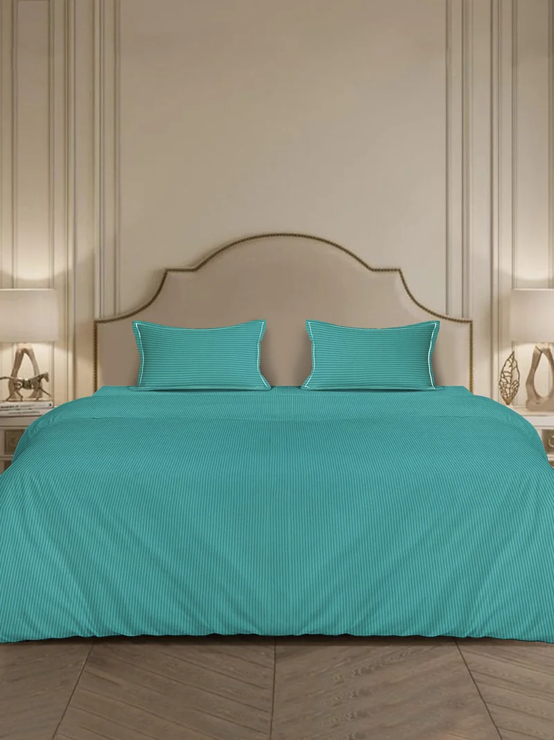 مالبيري ليفينج 100% Cotton_4 pc set -Linear Luxe- 1 fitted bedsheet 180x200x30cms / 1 duvet cover 260x240 cms / 2 pillowcovers 50x75 cms - Smoke Blue
