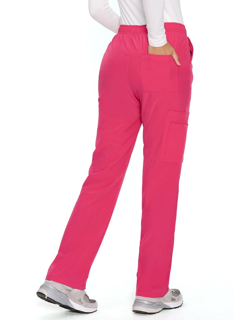 COZYFIT Straight Leg Scrub Pants for Women, Drawstring Soft Stretch, Anti-Wrinkle Women's Scrub Pants with 6 Pockets,Hot Pink,M - Image 4