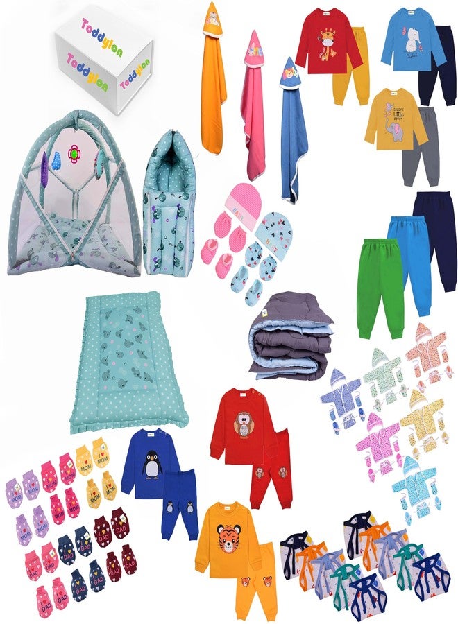 Toddylon 84 in 1 Newborn Baby Products All Combo Baby Boys & Baby Girls Gift Packs | Essential Items | Baby Bedding | Infants Clothing | Maternity Kit (0-6 Months) Green - Image 1