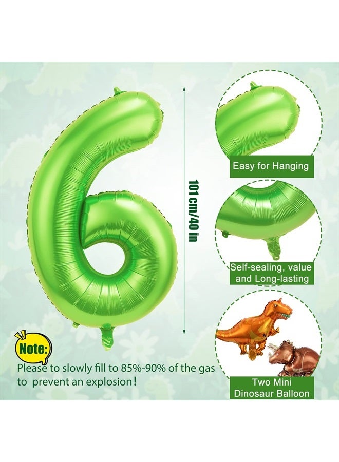 SAVITA 40 Inch Number 6 Balloon Dinosaur Balloon, Large Number Balloon Green Aluminum Foil Balloon Cute Dinosaur Balloon for Boys Girls Birthday Party Anniversary Celebration Decoration - Image 1